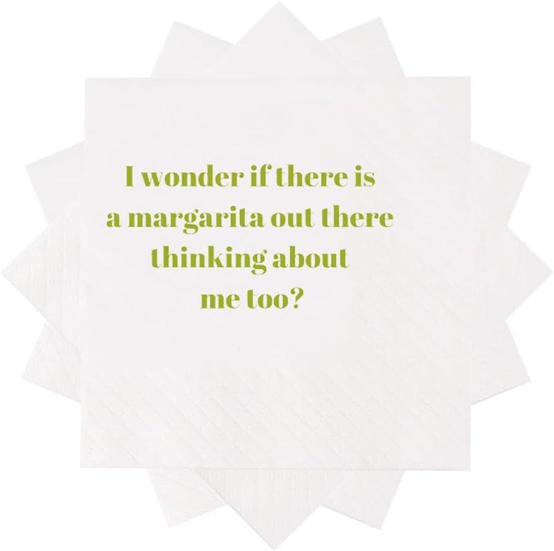 VOWFOO Funny Cocktail Napkins 100Pcs Funny Quotes Saying Disposable Paper Party Napkins 4.5 x 4.5 Two-ply (I Wonder If There Is a Margarita Out There Thinking About Me Too Napkins) - Image 2
